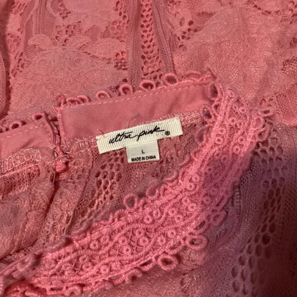 Ultra Pink blouse pink womens SZ L Fairycore boho crocheted lace femini… - Picture 4 of 9